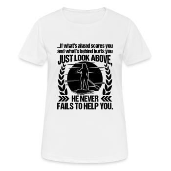 He Never Fails To Help You SUP Yoga Quotes - Frauen T-Shirt atmungsaktiv - Weiß - Vorne - AI Model Female 172 dark (172cm)