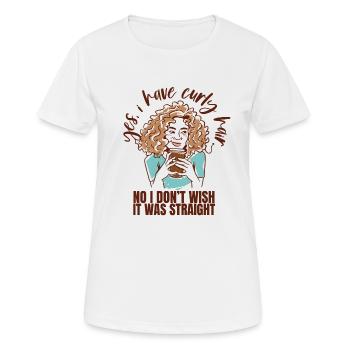 yes, I have curly hair, no - Women's Breathable T-Shirt - white - Front - AI Model Female 172 dark (172cm)