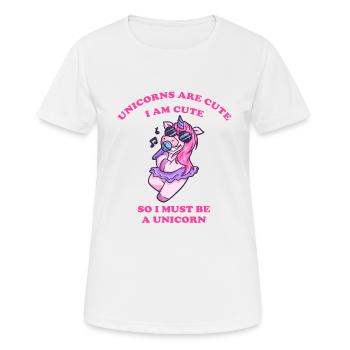 Karaoke Einhorn singt mit dem Mikrophon - Frauen T-Shirt atmungsaktiv - Weiß - Vorne - AI Model Female 172 dark (172cm)