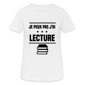 j'peux pas j'ai lecture humour - T-shirt respirant Femme - blanc - Devant - AI Model Female 172 dark (172cm)