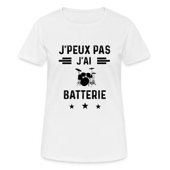 j'peux pas j'ai batterie batteur - T-shirt respirant Femme - blanc - Devant - AI Model Female 172 dark (172cm)