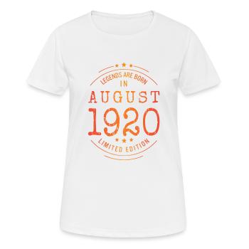 Geburtstag August 1920 Limited Edition Vintage - Frauen T-Shirt atmungsaktiv - Weiß - Vorne - AI Model Female 172 dark (172cm)