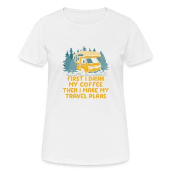 I Drink My Coffee I Make My Travel Plans Road - Frauen T-Shirt atmungsaktiv - Weiß - Vorne - AI Model Female 172 dark (172cm)