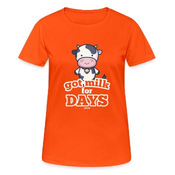 La vache a du lait pendant plusieurs jours - T-shirt respirant Femme - orange néon - Devant - AI Model Female 172 dark (172cm)