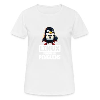 Linux Tux Penguin Powered by Sudo Superhero - Frauen T-Shirt atmungsaktiv - Weiß - Vorne - AI Model Female 172 dark (172cm)