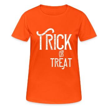Trick or treat - Frauen T-Shirt atmungsaktiv - Neonorange - Vorne - AI Model Female 172 dark (172cm)