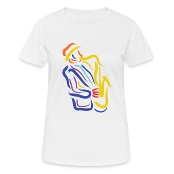 Abstract Saxophonist Jazz Musician - For Saxophone - Frauen T-Shirt atmungsaktiv - Weiß - Vorne - AI Model Female 172 dark (172cm)