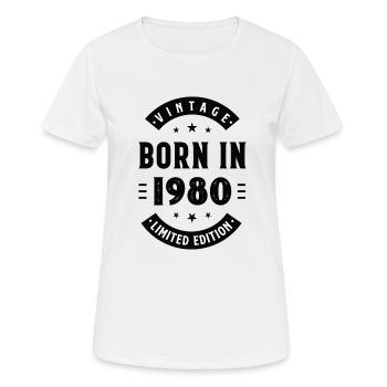 1980 - Année de construction 1980 - Né en 1980 - T-shirt respirant Femme - blanc - Devant - AI Model Female 172 dark (172cm)