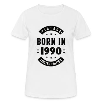 1990 - Baujahr 1990 - Jahrgang 1990 - Frauen T-Shirt atmungsaktiv - Weiß - Vorne - AI Model Female 172 dark (172cm)