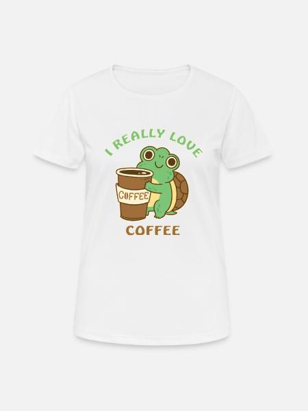 Schildkröte liebt Kaffee - Dame T-shirt svedtransporterende - hvid