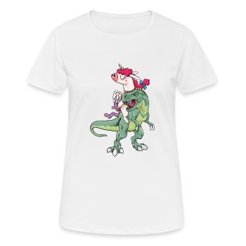 Einhorn reitet T-Rex - Frauen T-Shirt atmungsaktiv - Weiß - Vorne - AI Model Female 172 dark (172cm)