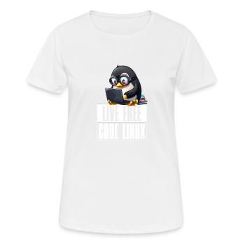 Live Free Code Linux Nerd Tux Nerdy Penguin Coding - Frauen T-Shirt atmungsaktiv - Weiß - Vorne - AI Model Female 172 dark (172cm)