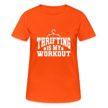Secondhand Laden Hofverkauf Geschenk Thrifting - Frauen T-Shirt atmungsaktiv - Neonorange - Vorne - AI Model Female 172 dark (172cm)