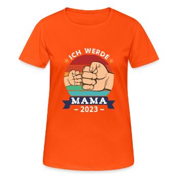 Ich werde Mama 2023 - Frauen T-Shirt atmungsaktiv - Neonorange - Vorne - AI Model Female 172 dark (172cm)