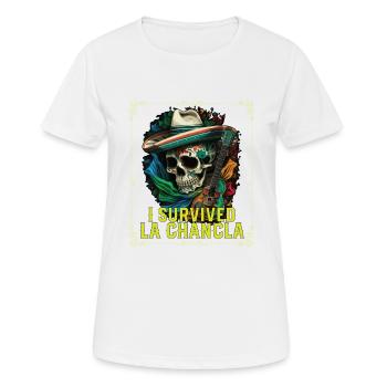 J’ai survécu à la Chancla Mexicaine Pantoufles Sandales - T-shirt respirant Femme - blanc - Devant - AI Model Female 172 dark (172cm)