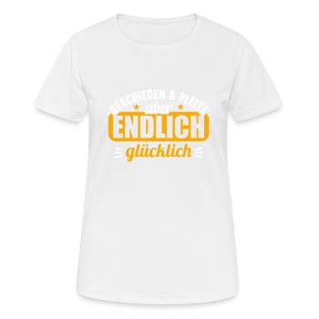 Geschieden und Pleite aber endlich glücklich - Frauen T-Shirt atmungsaktiv - Weiß - Vorne - AI Model Female 172 dark (172cm)