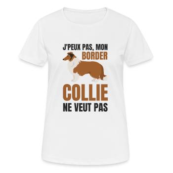 Border collie chien doux - T-shirt respirant Femme - blanc - Devant - AI Model Female 172 dark (172cm)