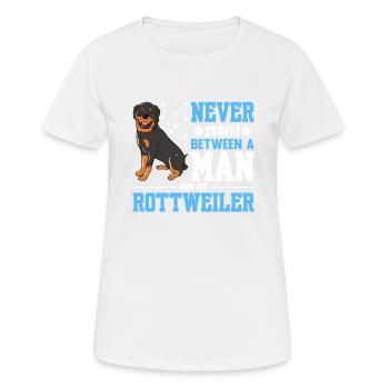 Never Stand Between A Man And His Rottweiler Copy - Women's Breathable T-Shirt - white - Front - AI Model Female 172 dark (172cm)