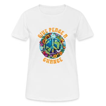 Hippie Peace Zeichen Frieden Blumen Blumenkind - Frauen T-Shirt atmungsaktiv - Weiß - Vorne - AI Model Female 172 dark (172cm)