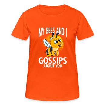 My Bees And I Gossips About You - Frauen T-Shirt atmungsaktiv - Neonorange - Vorne - AI Model Female 172 dark (172cm)