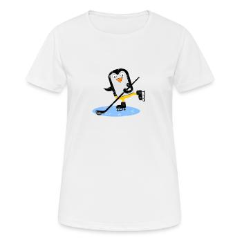 Pinguin spielt Eishockey mit Puck - Frauen T-Shirt atmungsaktiv - Weiß - Vorne - AI Model Female 172 dark (172cm)