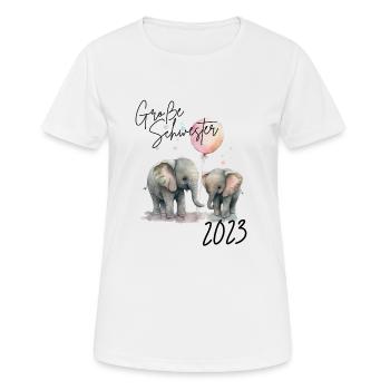 Große Schwester 2023 Süße Elefanten mit Luftballon - Frauen T-Shirt atmungsaktiv - Weiß - Vorne - AI Model Female 172 dark (172cm)