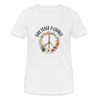 Hippie Peace Zeichen Frieden Blumen Blumenkind - Frauen T-Shirt atmungsaktiv - Weiß - Vorne - AI Model Female 172 dark (172cm)
