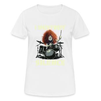 Rothaariger Schlagzeuger Ich zerstöre die Stille - Frauen T-Shirt atmungsaktiv - Weiß - Vorne - AI Model Female 172 dark (172cm)