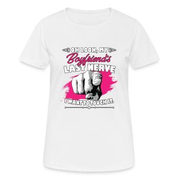 Look My Boyfriend's Last Nerve Funny Girlfriend - Women's Breathable T-Shirt - white - Front - AI Model Female 172 dark (172cm)