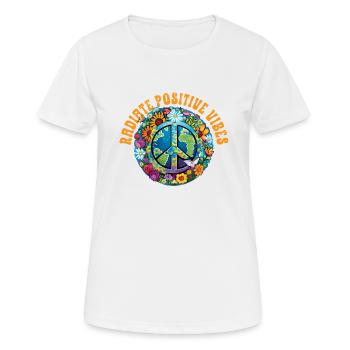 Hippie Peace Zeichen Frieden Blumen Blumenkind - Frauen T-Shirt atmungsaktiv - Weiß - Vorne - AI Model Female 172 dark (172cm)