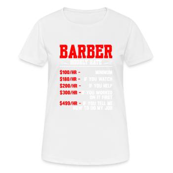 Barbier Taux horaire - T-shirt respirant Femme - blanc - Devant - AI Model Female 172 dark (172cm)
