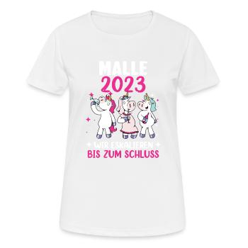 Malle 2023 - Frauen T-Shirt atmungsaktiv - Weiß - Vorne - AI Model Female 172 dark (172cm)