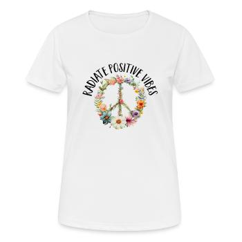 Hippie Peace Zeichen Frieden Blumen Blumenkind - Frauen T-Shirt atmungsaktiv - Weiß - Vorne - AI Model Female 172 dark (172cm)