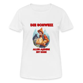 Lustiges Schweizer Shirt mit Spruch und Käse - Frauen T-Shirt atmungsaktiv - Weiß - Vorne - AI Model Female 172 dark (172cm)