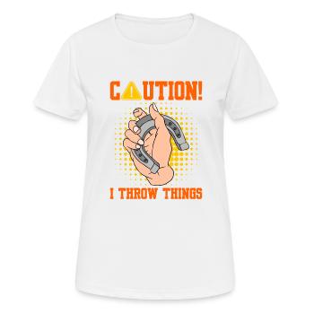 Caution I Throw Things Horseshoe Pitching - Frauen T-Shirt atmungsaktiv - Weiß - Vorne - AI Model Female 172 dark (172cm)