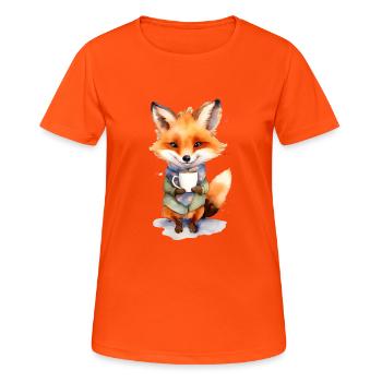 Fox with coffee watercolor style - Women's Breathable T-Shirt - neon orange - Front - AI Model Female 172 dark (172cm)