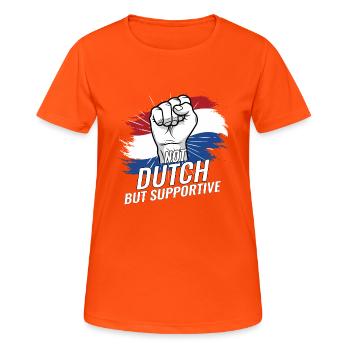 Not Dutch But Supportive Netherlands Flag Country - Women's Breathable T-Shirt - neon orange - Front - AI Model Female 172 dark (172cm)