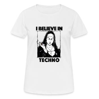 Techno Nun I Believe In Techno - T-shirt respirant Femme - blanc - Devant - AI Model Female 172 dark (172cm)