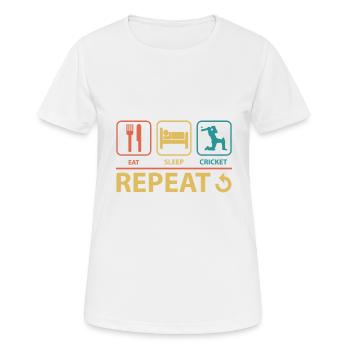 Essen Schlafen Grille Wiederholung Vintage Lustig - Frauen T-Shirt atmungsaktiv - Weiß - Vorne - AI Model Female 172 dark (172cm)