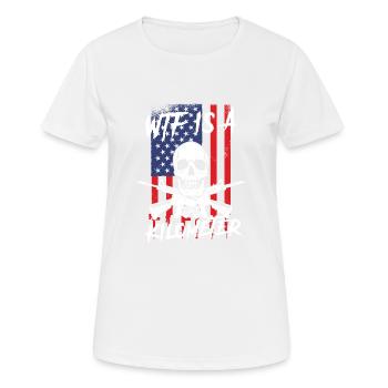 WTF Is A Kilometer Internet Meme Skeleton USA - Frauen T-Shirt atmungsaktiv - Weiß - Vorne - AI Model Female 172 dark (172cm)