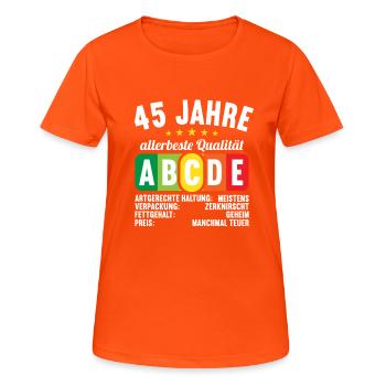 Lebensmittelampel Score 45 Jahre 45 Geburtstag - Frauen T-Shirt atmungsaktiv - Neonorange - Vorne - AI Model Female 172 dark (172cm)