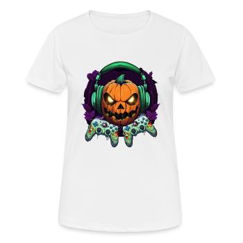 Halloween Kürbis Gamepad Gamer - Frauen T-Shirt atmungsaktiv - Weiß - Vorne - AI Model Female 172 dark (172cm)