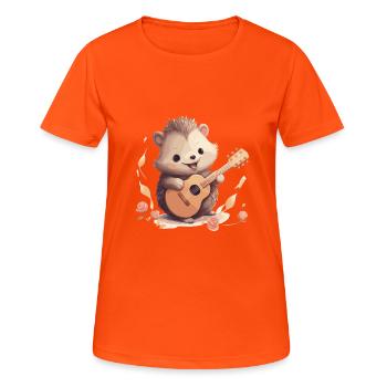 Hedgehog joue de la guitare - T-shirt respirant Femme - orange néon - Devant - AI Model Female 172 dark (172cm)