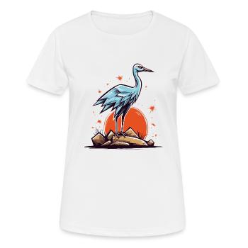 Héron cendré ou cigogne et soleil rouge - T-shirt respirant Femme - blanc - Devant - AI Model Female 172 dark (172cm)
