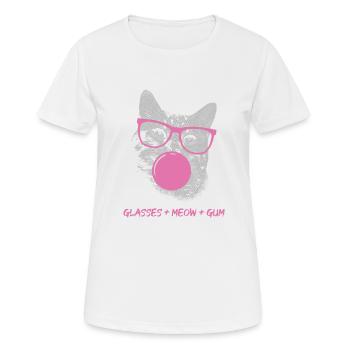 Katze in Brille mit rosa Kaugummi - Frauen T-Shirt atmungsaktiv - Weiß - Vorne - AI Model Female 172 dark (172cm)