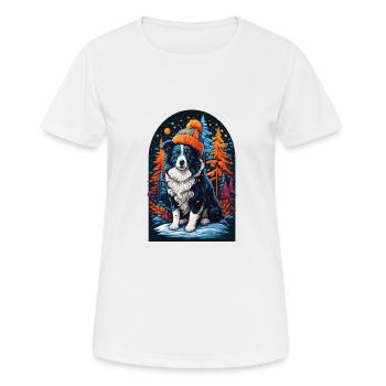 Border Collie With Winter Hat Happy Border - Women's Breathable T-Shirt - white - Front - AI Model Female 172 dark (172cm)