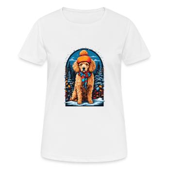 Poodle with Winter Hat Happy Poodle - Women's Breathable T-Shirt - white - Front - AI Model Female 172 dark (172cm)