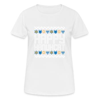Happy Hanukcat Hanukkah Jewish Ugly Christmas Cat - Frauen T-Shirt atmungsaktiv - Weiß - Vorne - AI Model Female 172 dark (172cm)