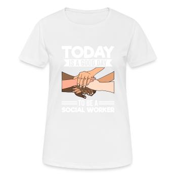 Travailleur social Travailleur de rue Travailleur de rue - T-shirt respirant Femme - blanc - Devant - AI Model Female 172 dark (172cm)