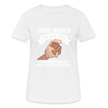 Travailleur social Travailleur de rue Travailleur de rue - T-shirt respirant Femme - blanc - Devant - AI Model Female 172 dark (172cm)
